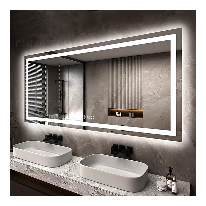 OEM Modern LED Smart Bathroom Mirrors Defogging Rectangle Intelligent Touch Dimming Backlit Miroir Frameless Bath Mirror