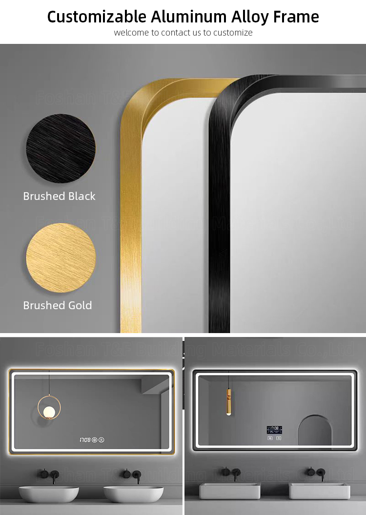 OEM Modern LED Smart Bathroom Mirrors Defogging Rectangle Intelligent Touch Dimming Backlit Miroir Frameless Bath Mirror