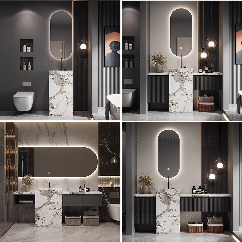 New Style Bathroom Vanity Wall Cabinet With Integrated Pedestal Sink and Smart Led Mirror Free Standing Bathroom Vanities