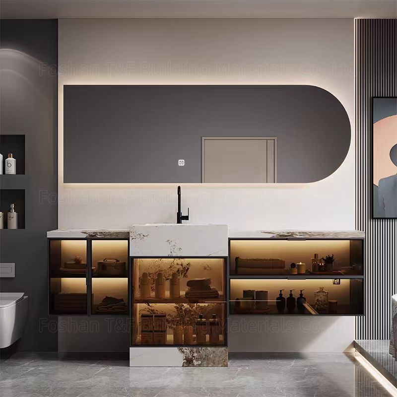 New Style Bathroom Vanity Wall Cabinet With Integrated Pedestal Sink and Smart Led Mirror Free Standing Bathroom Vanities