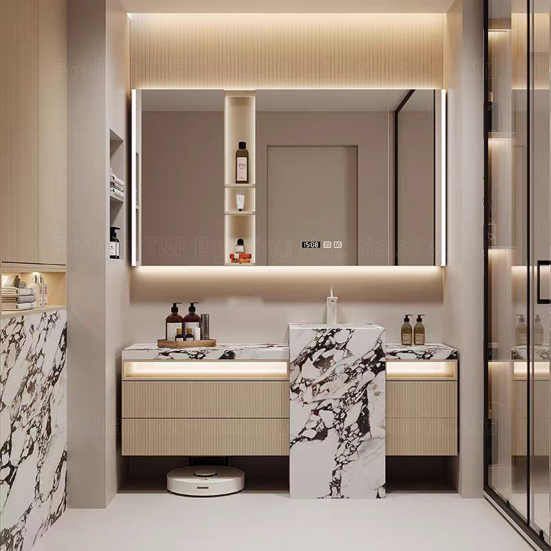 New Style Bathroom Vanity Wall Cabinet With Integrated Pedestal Sink and Smart Led Mirror Free Standing Bathroom Vanities