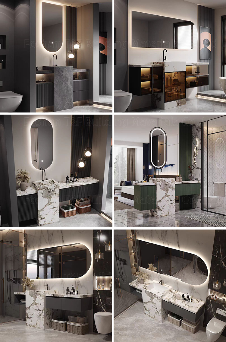 New Style Bathroom Vanity Wall Cabinet With Integrated Pedestal Sink and Smart Led Mirror Free Standing Bathroom Vanities