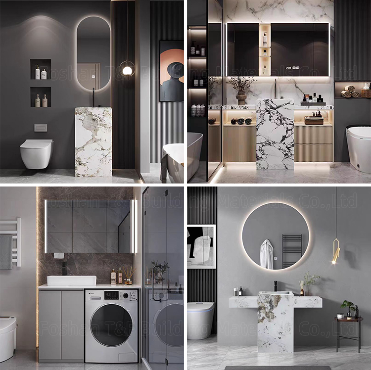 New Style Bathroom Vanity Wall Cabinet With Integrated Pedestal Sink and Smart Led Mirror Free Standing Bathroom Vanities