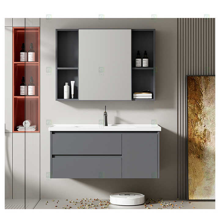 Project Wholesale Single Plywood Wall Floating Bathroom Vanity Cabinet With Ceramic Sink and Mirror