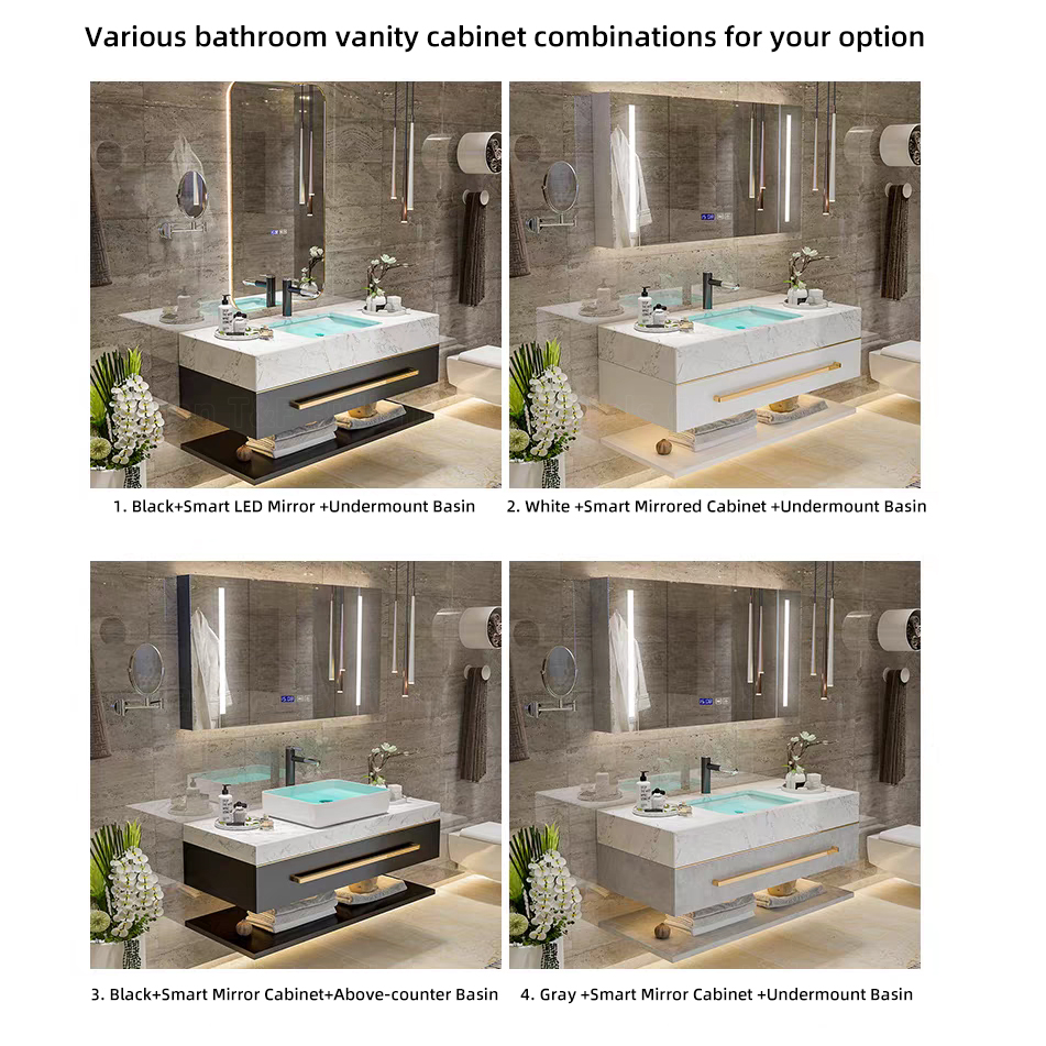 Hot Selling Bathroom Washbasin Cabinet Vanity Set With Smart Lighted Mirror and Sintered Stone Sink