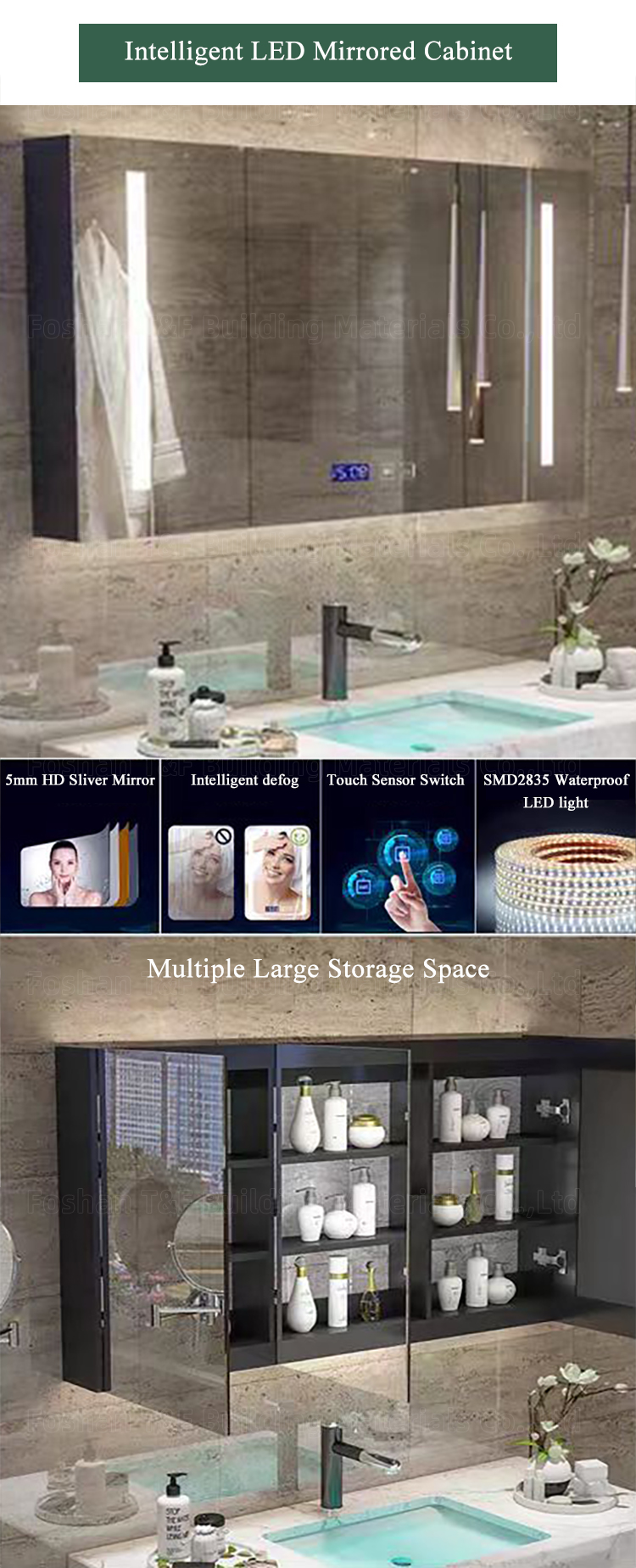 Hot Selling Bathroom Washbasin Cabinet Vanity Set With Smart Lighted Mirror and Sintered Stone Sink