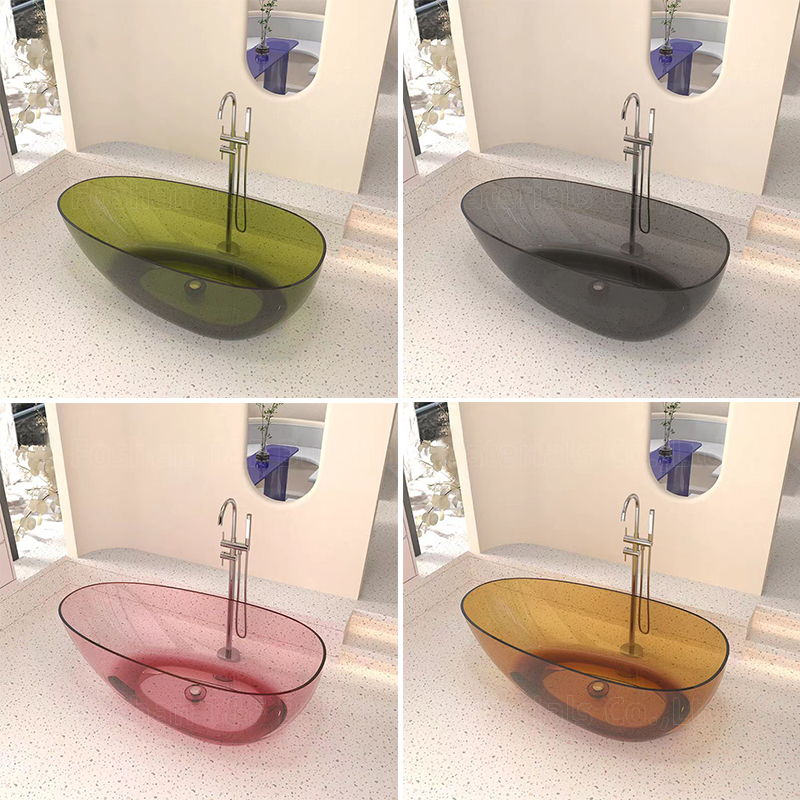 Indoor Modern Bath Tub Clear Acrylic Transparent Composite Resin Translucent Freestanding Bathroom Bathtubs for Adult