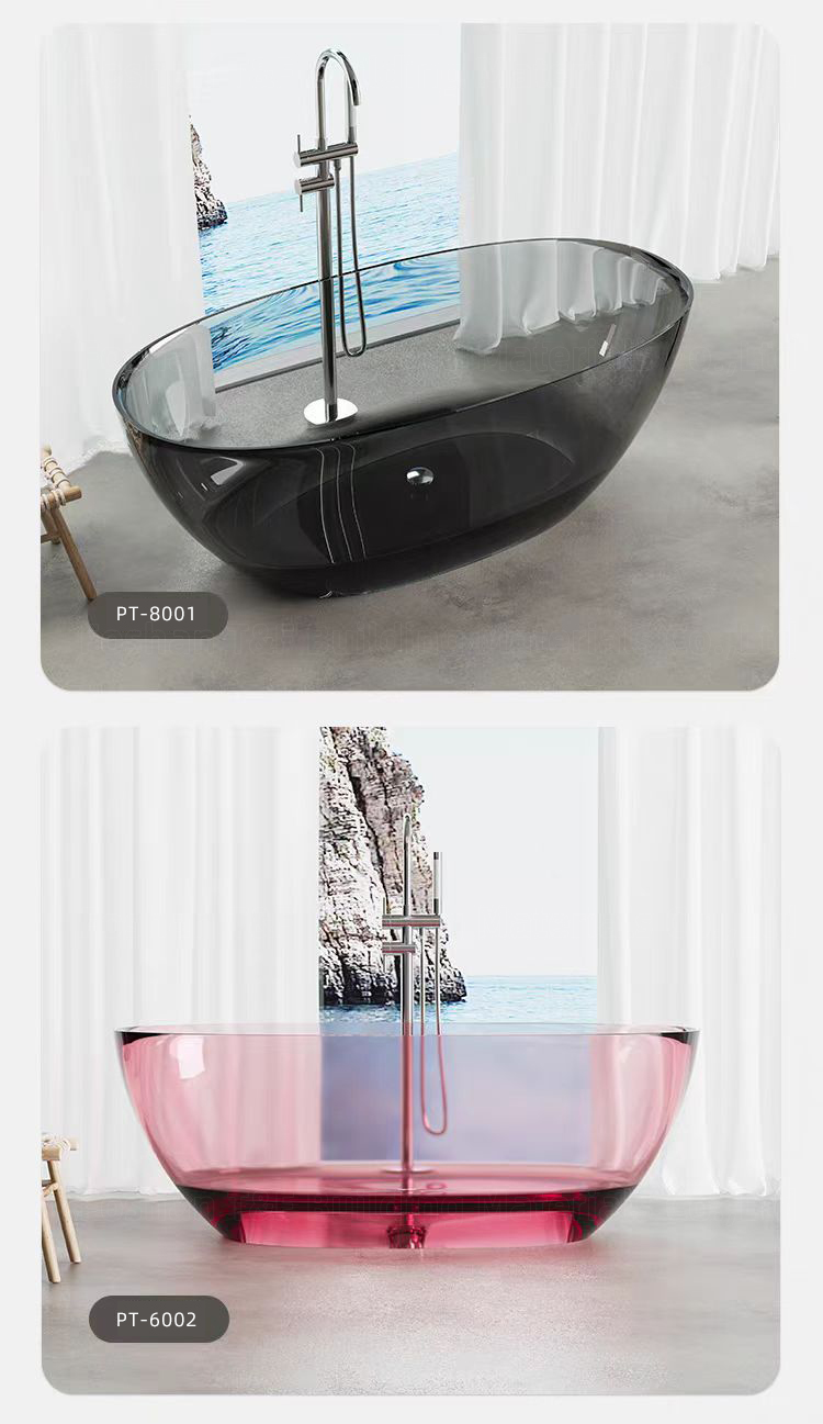 Indoor Modern Bath Tub Clear Acrylic Transparent Composite Resin Translucent Freestanding Bathroom Bathtubs for Adult