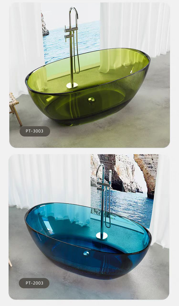 Indoor Modern Bath Tub Clear Acrylic Transparent Composite Resin Translucent Freestanding Bathroom Bathtubs for Adult