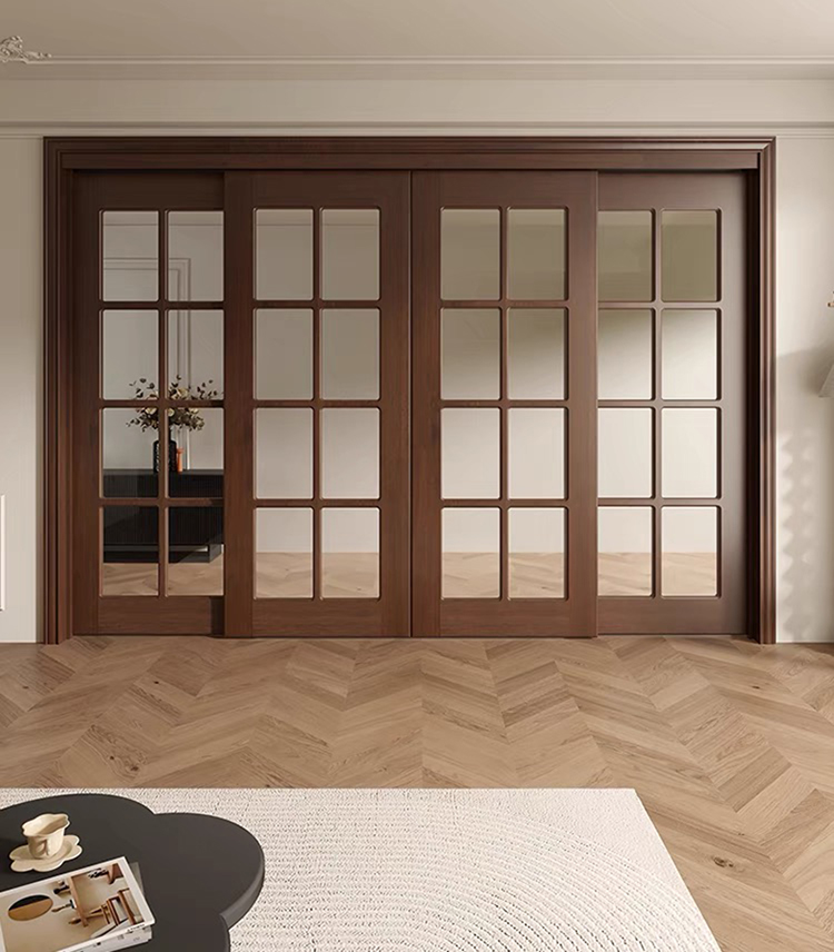 Hot Sale Classic Sliding Bedroom Door Simple Fashionable Design with Waterproof Solid Wood Clear Glass French Interior Style