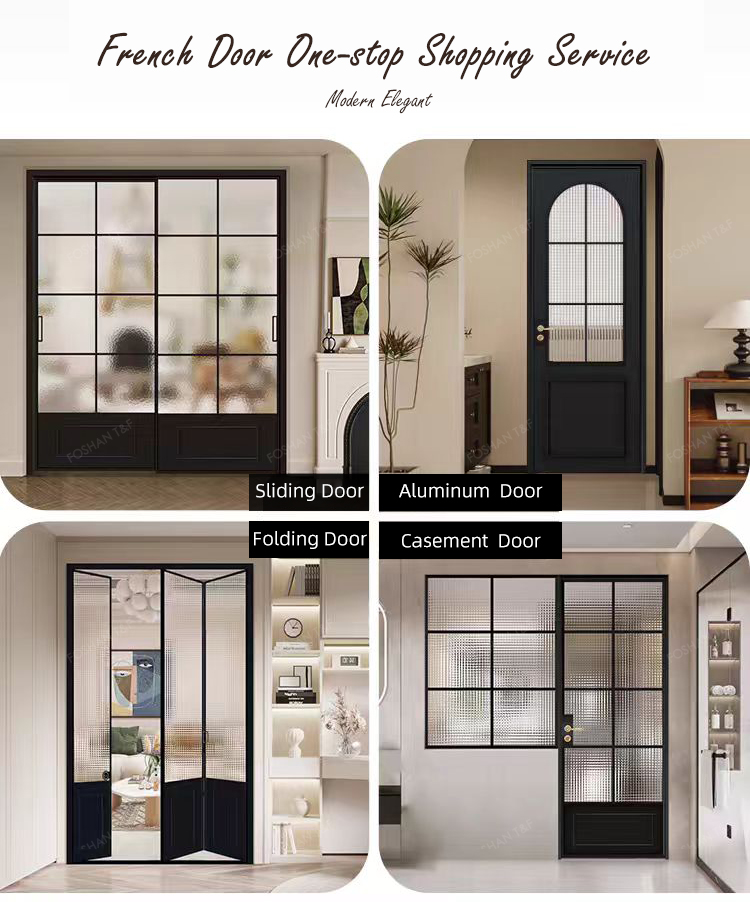 Hot Sale Classic Sliding Bedroom Door Simple Fashionable Design with Waterproof Solid Wood Clear Glass French Interior Style