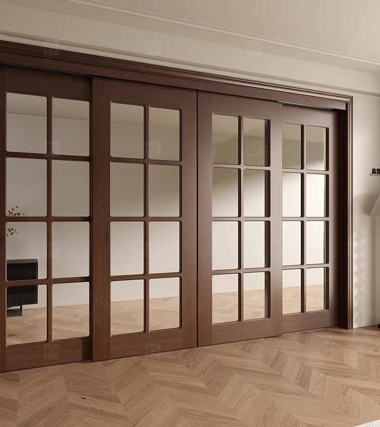 Hot Sale Classic Sliding Bedroom Door Simple Fashionable Design with Waterproof Solid Wood Clear Glass French Interior Style