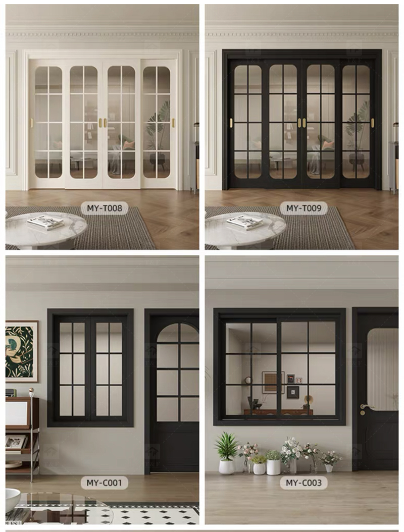 Hot Sale Classic Sliding Bedroom Door Simple Fashionable Design with Waterproof Solid Wood Clear Glass French Interior Style
