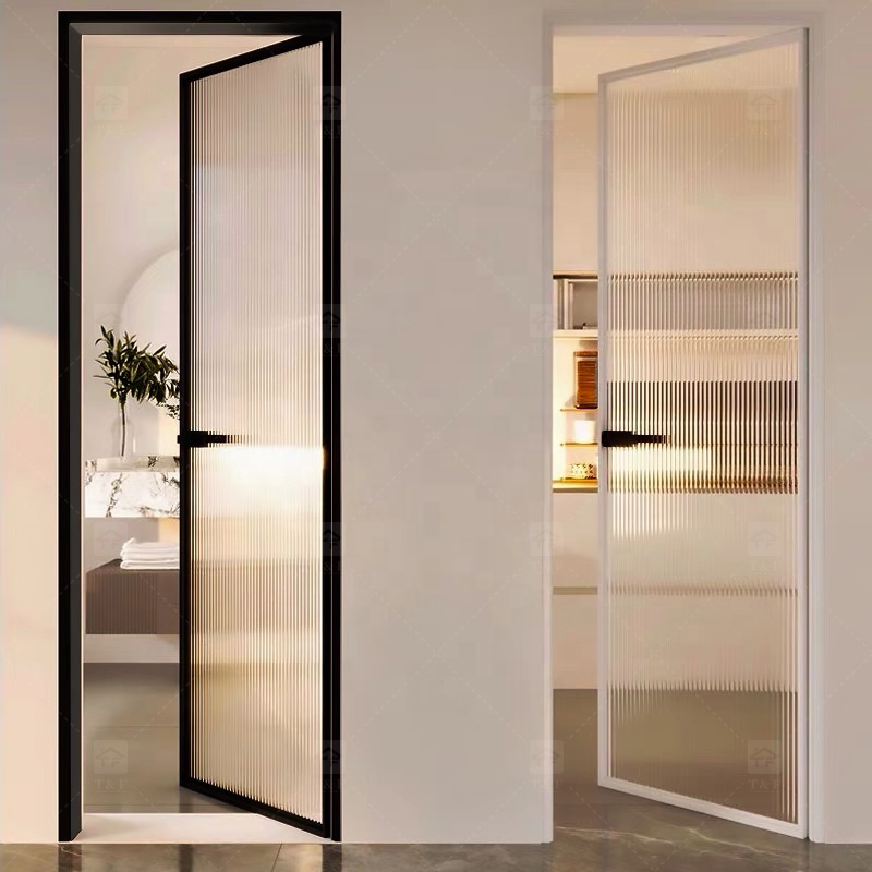 Modern Design Custom House Bathroom Narrow Slim Frame Glass Door Aluminium Swinging Partitions Casement for Interior Use