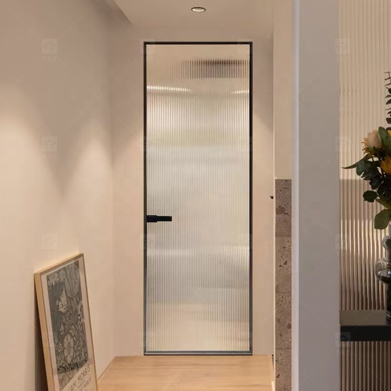 Modern Design Custom House Bathroom Narrow Slim Frame Glass Door Aluminium Swinging Partitions Casement for Interior Use