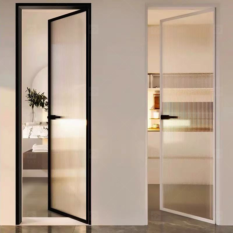Modern Design Custom House Bathroom Narrow Slim Frame Glass Door Aluminium Swinging Partitions Casement for Interior Use