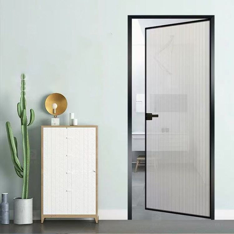 Modern Design Custom House Bathroom Narrow Slim Frame Glass Door Aluminium Swinging Partitions Casement for Interior Use