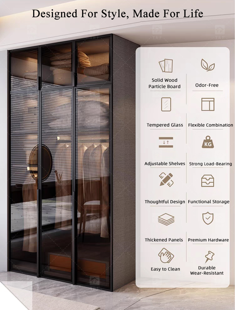 Custom Modern Glass Door Wardrobe Bedroom Furniture Portable Hotel Home Wooden Wardrobe Closet