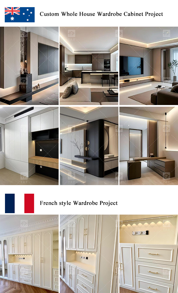 Modern Customized Bedroom Furniture Wooden Glass Door Swing Clothes Storage Wardrobe Cabinet