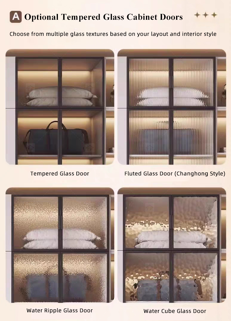 Modern Customized Bedroom Furniture Wooden Glass Door Swing Clothes Storage Wardrobe Cabinet