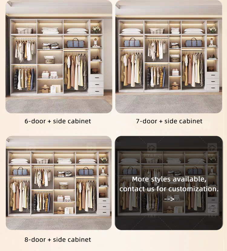 Modern Customized Bedroom Furniture Wooden Glass Door Swing Clothes Storage Wardrobe Cabinet