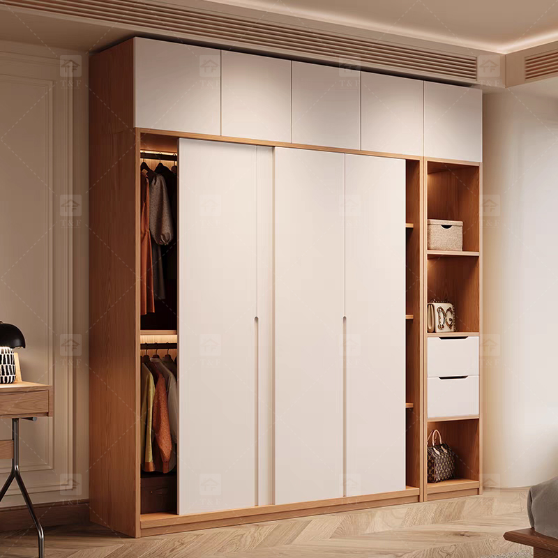 Custom Solid Wood Sliding Door Closet Design Wooden Home Bedroom Furniture Cabinets Clothing Wardrobe