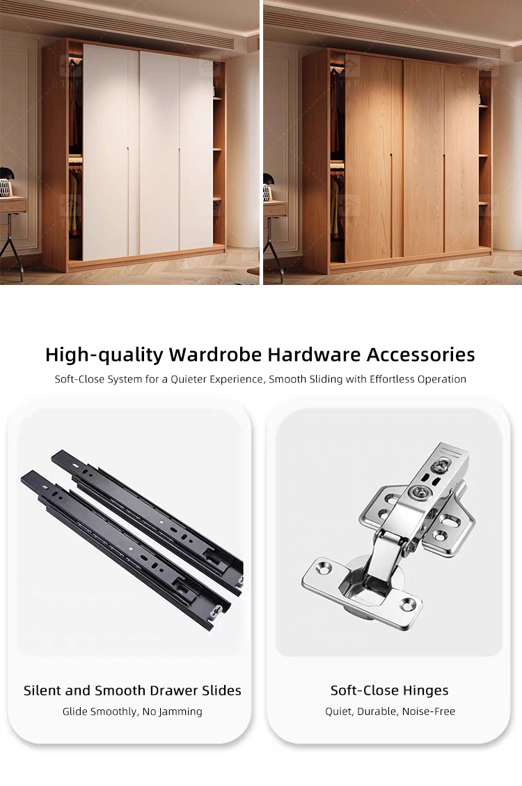 Custom Solid Wood Sliding Door Closet Design Wooden Home Bedroom Furniture Cabinets Clothing Wardrobe