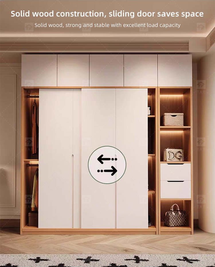 Custom Solid Wood Sliding Door Closet Design Wooden Home Bedroom Furniture Cabinets Clothing Wardrobe