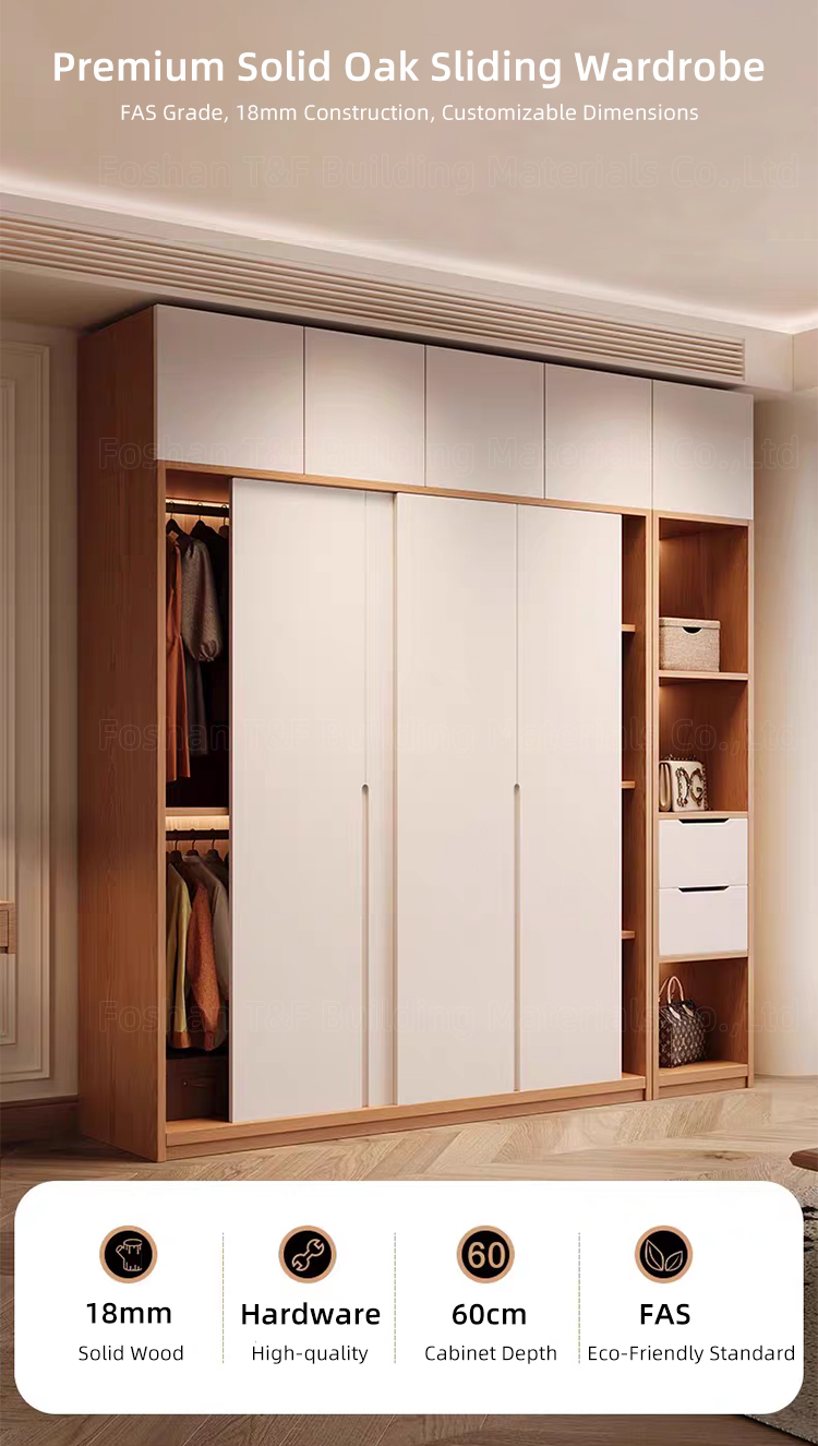 Custom Solid Wood Sliding Door Closet Design Wooden Home Bedroom Furniture Cabinets Clothing Wardrobe