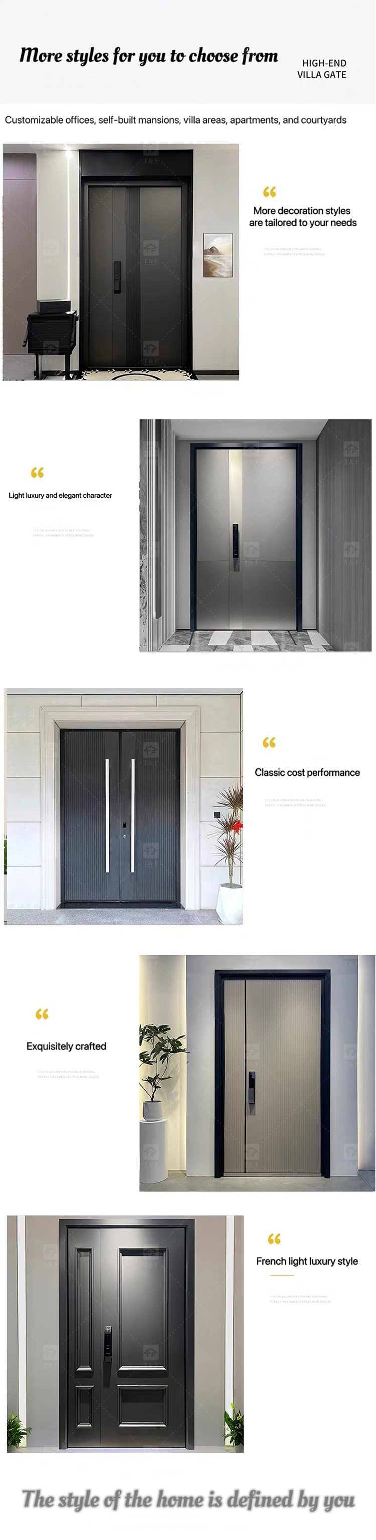 Modern Luxury Aluminum Sliding Entrance Doors Secure Villa Security Entrance Door