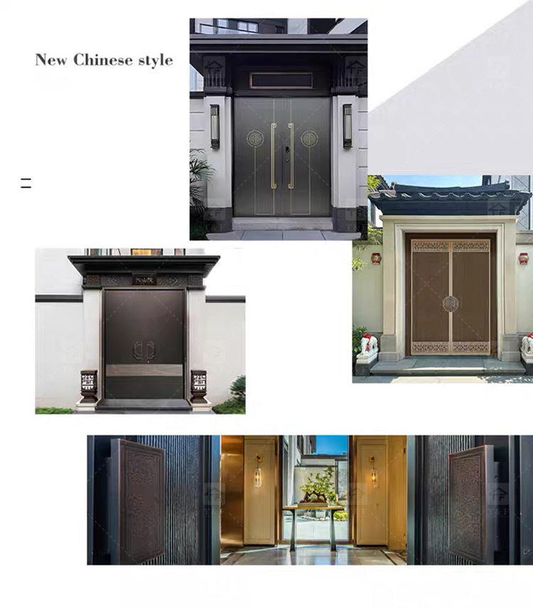 Modern French Style Metal Entry Security Front Door Waterproof Anti-Theft for Exterior Houses and Apartments