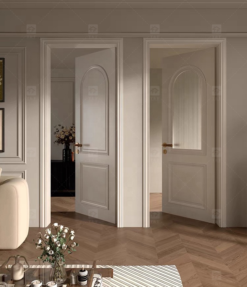 Modern Retro Interior French Wooden Doors High Quality Waterproof Solid Wood for Houses Bedrooms Hotels Villas Hospitals