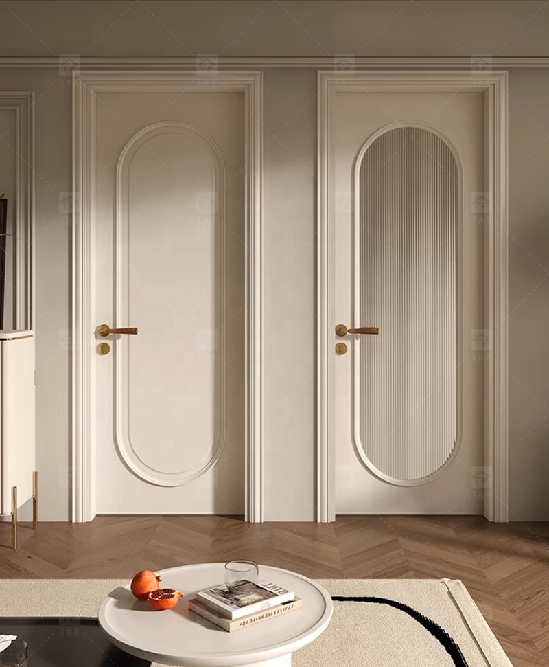 Modern Retro Interior French Wooden Doors High Quality Waterproof Solid Wood for Houses Bedrooms Hotels Villas Hospitals