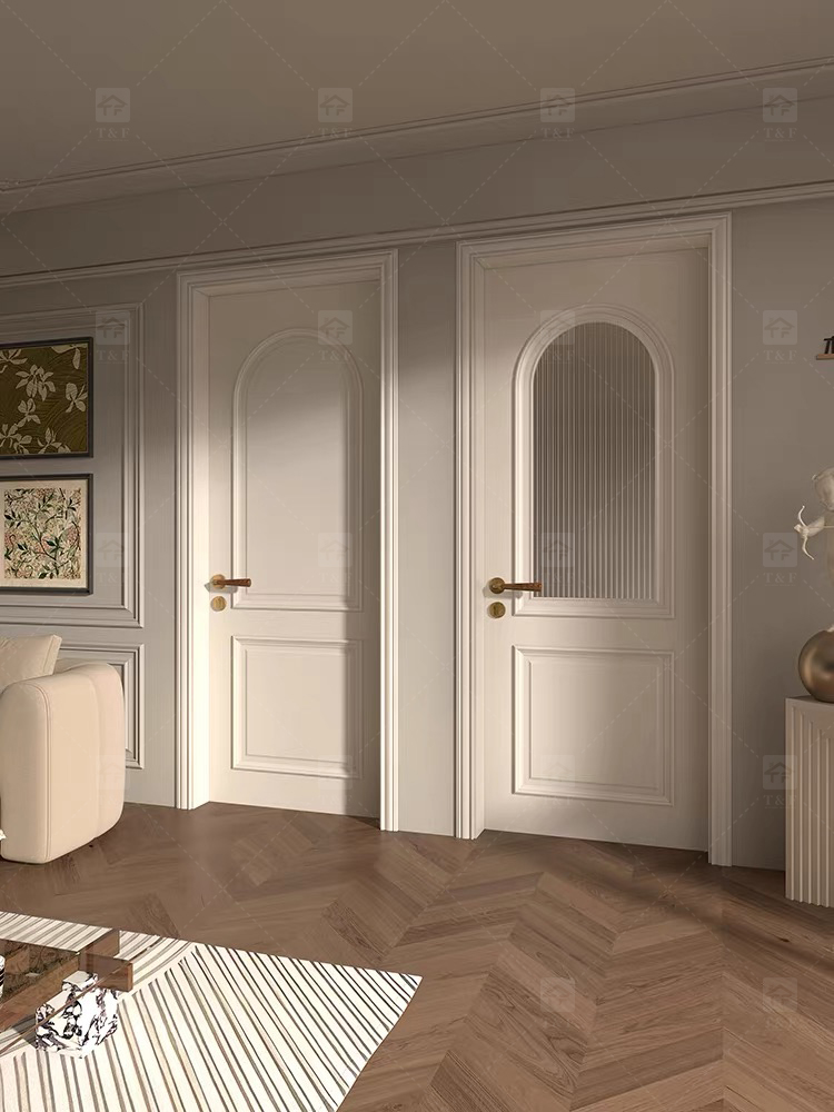 Modern Retro Interior French Wooden Doors High Quality Waterproof Solid Wood for Houses Bedrooms Hotels Villas Hospitals