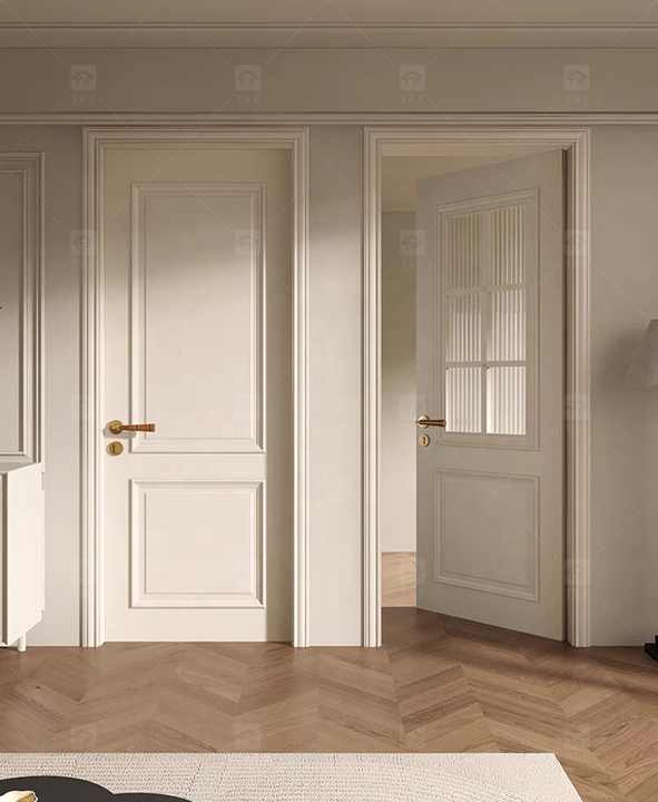 Modern Retro Interior French Wooden Doors High Quality Waterproof Solid Wood for Houses Bedrooms Hotels Villas Hospitals