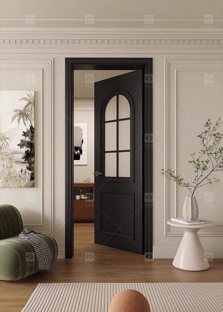 Modern Retro French Interior Glass Wood Door Factory Direct for Home Office Finished Surface for Apartment