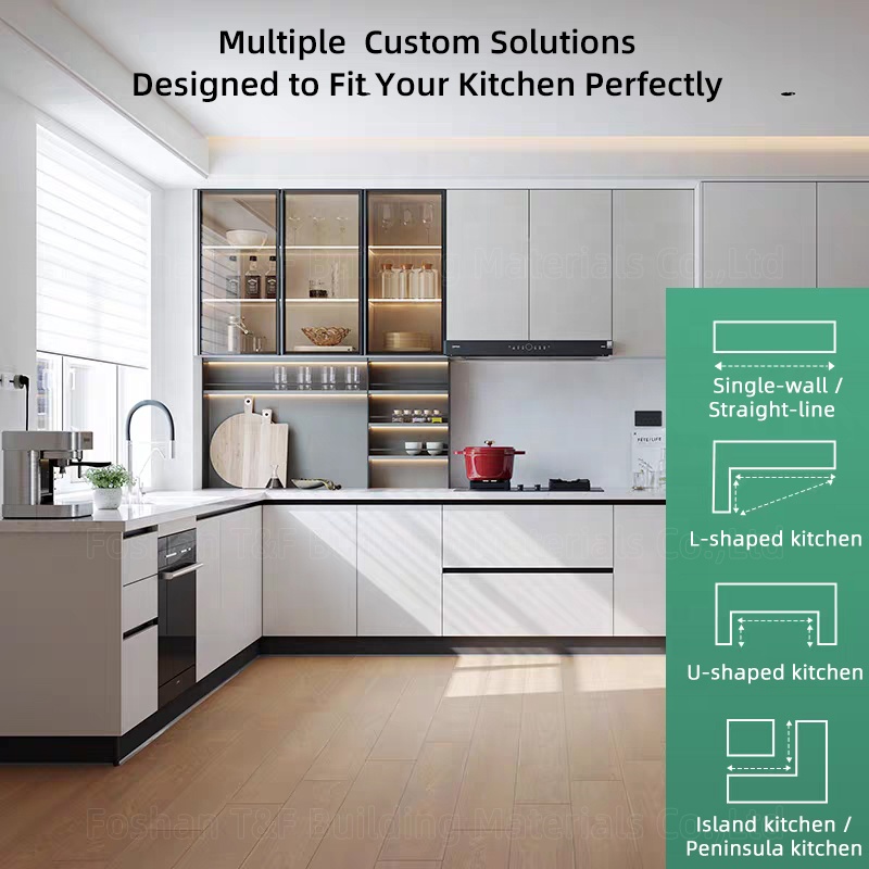 Modern Complete White Kitchen Cabinets in Ltaly Style Aluminum Design with Cupboards for Kitchen Design