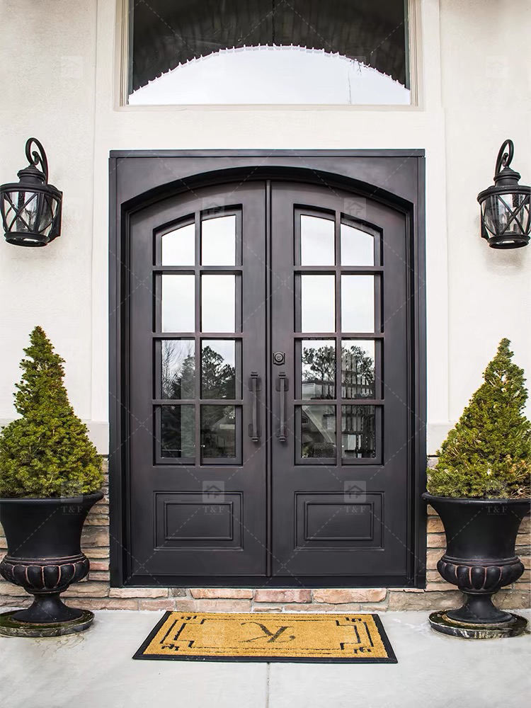 Hot Sale French Aluminum Wrought Iron Door Security Iron Exterior Front Entry Anti-theft Chinese Apartments Villas Outdoor