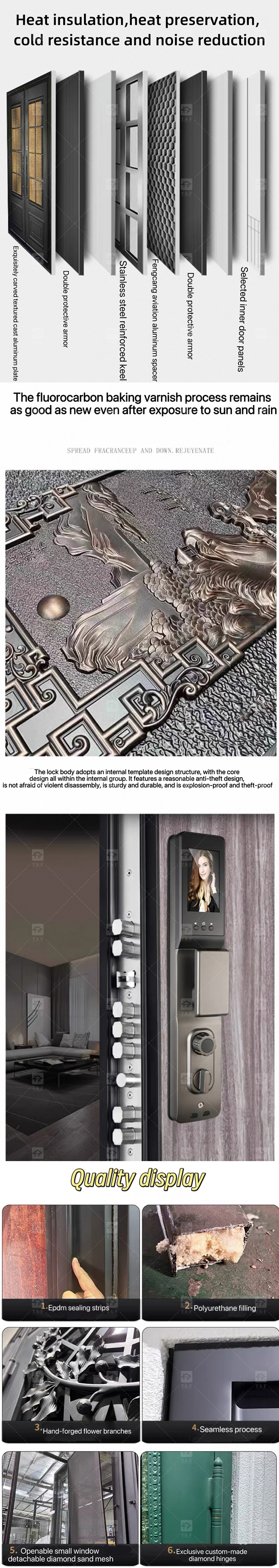 Hot Sale French Aluminum Wrought Iron Door Security Iron Exterior Front Entry Anti-theft Chinese Apartments Villas Outdoor