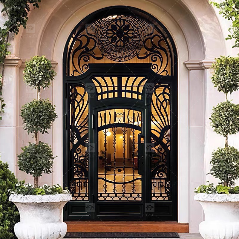 New Design Luxury Double Front Entry Door Home Wrought Iron Double Door for House Villa Door