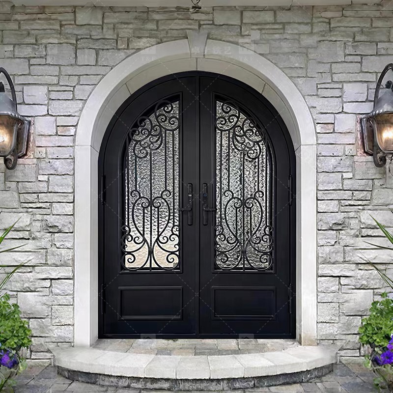 New Design Luxury Double Front Entry Door Home Wrought Iron Double Door for House Villa Door
