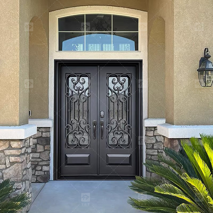New Design Luxury Double Front Entry Door Home Wrought Iron Double Door for House Villa Door