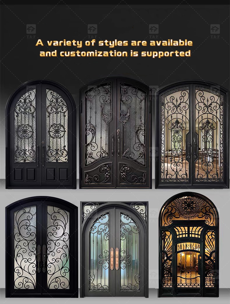 New Design Luxury Double Front Entry Door Home Wrought Iron Double Door for House Villa Door