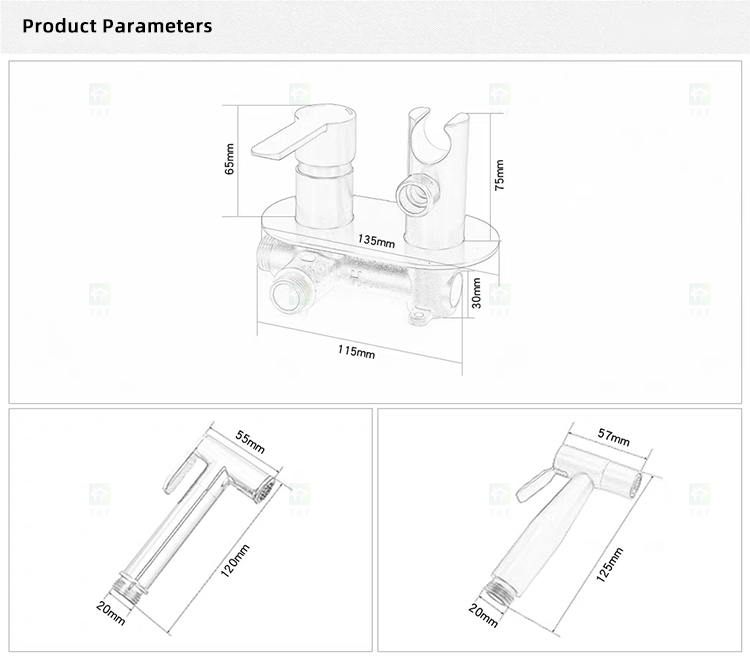 Portable Brass Bidet Spray Toilet Handheld Shattaf Set Hot and Cold Mixer Concealed Wall Mounted Bidet Spray