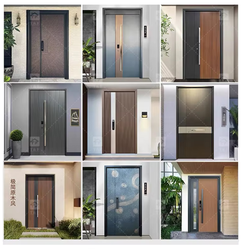 Modern Minimalist Home Design Entrance Door Finished Security Aluminum Front Entry Waterproof Feature for Exterior Application