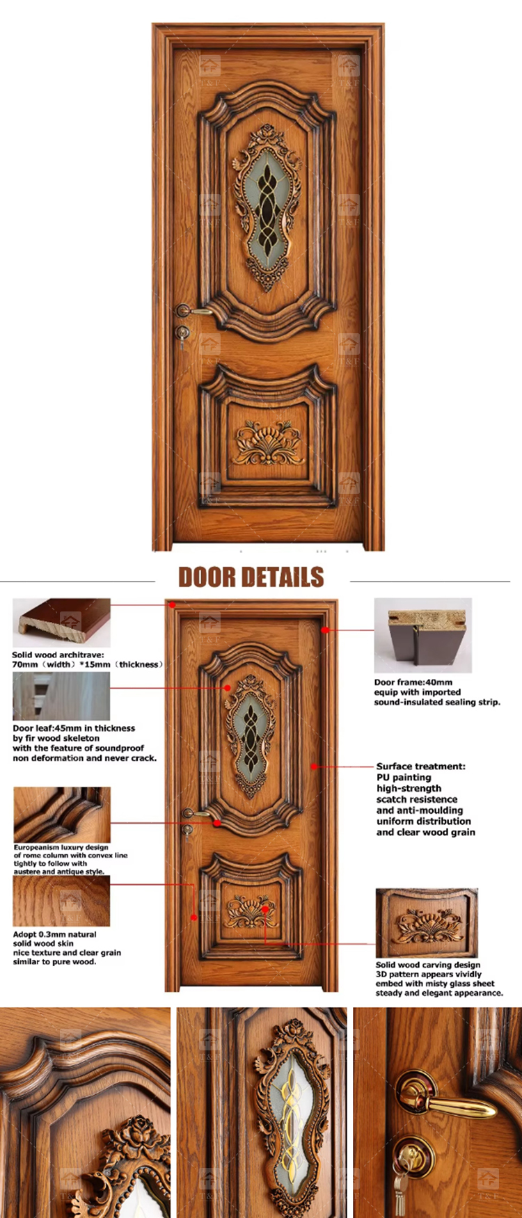 Wholesale Modern Style Solid Wood Door for Apartments Waterproof Interior Feature with Unique Style for Living Room Bedroom