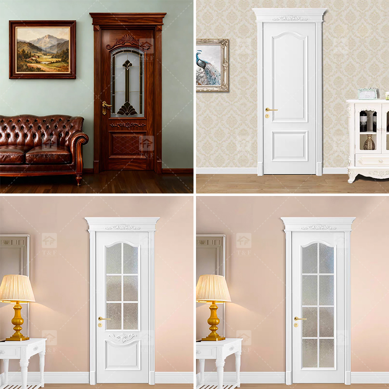 High Quality White Solid Wood Door American Style New Design for Villa House and Projects Interior Use Finished Surface