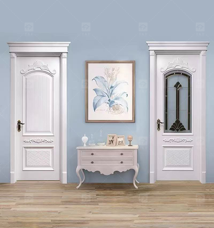 High Quality White Solid Wood Door American Style New Design for Villa House and Projects Interior Use Finished Surface