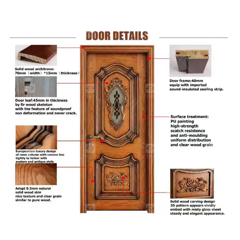Customized High Quality Modern Wood Front Door Waterproof Exterior Main Entry Security Door Finished Interior Outdoor