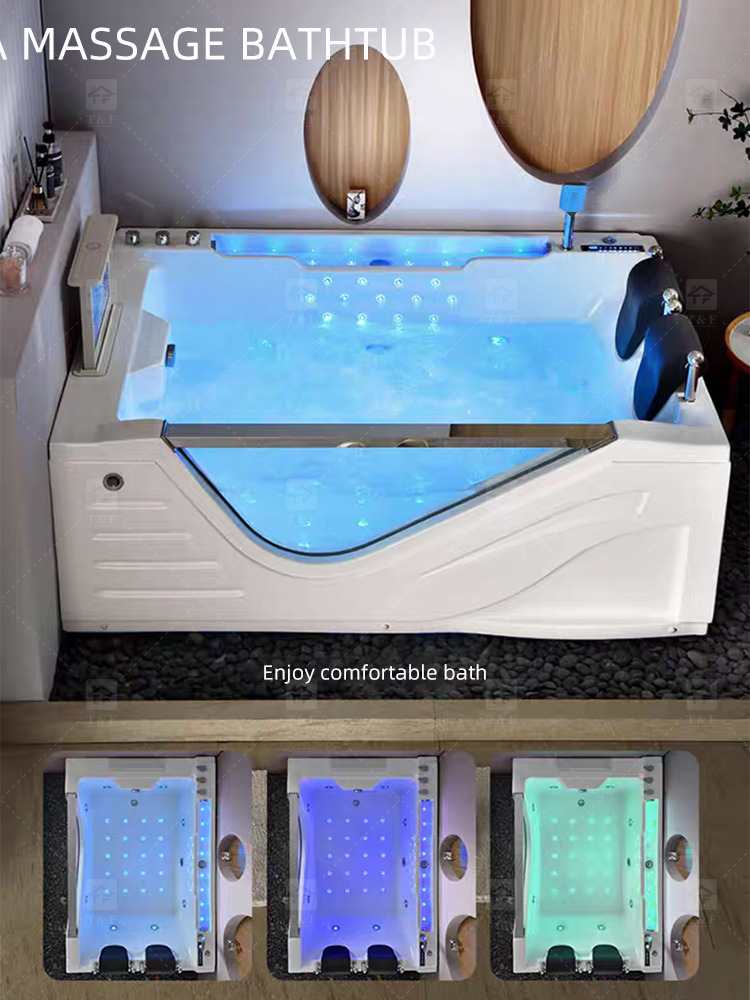 White 2 Person 1900mm Jaccuzie Double Seat Acrylic Whirlpool Free Standing Surf Spa Massage Bathtub for Adult